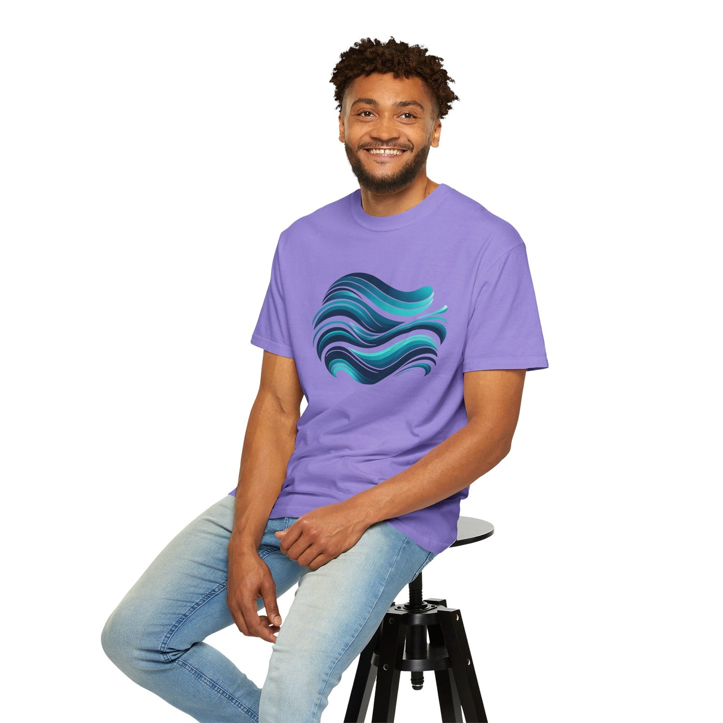 Abstract Ocean Wave T-Shirt  Modern Aqua Design   Artistic Sea Wave