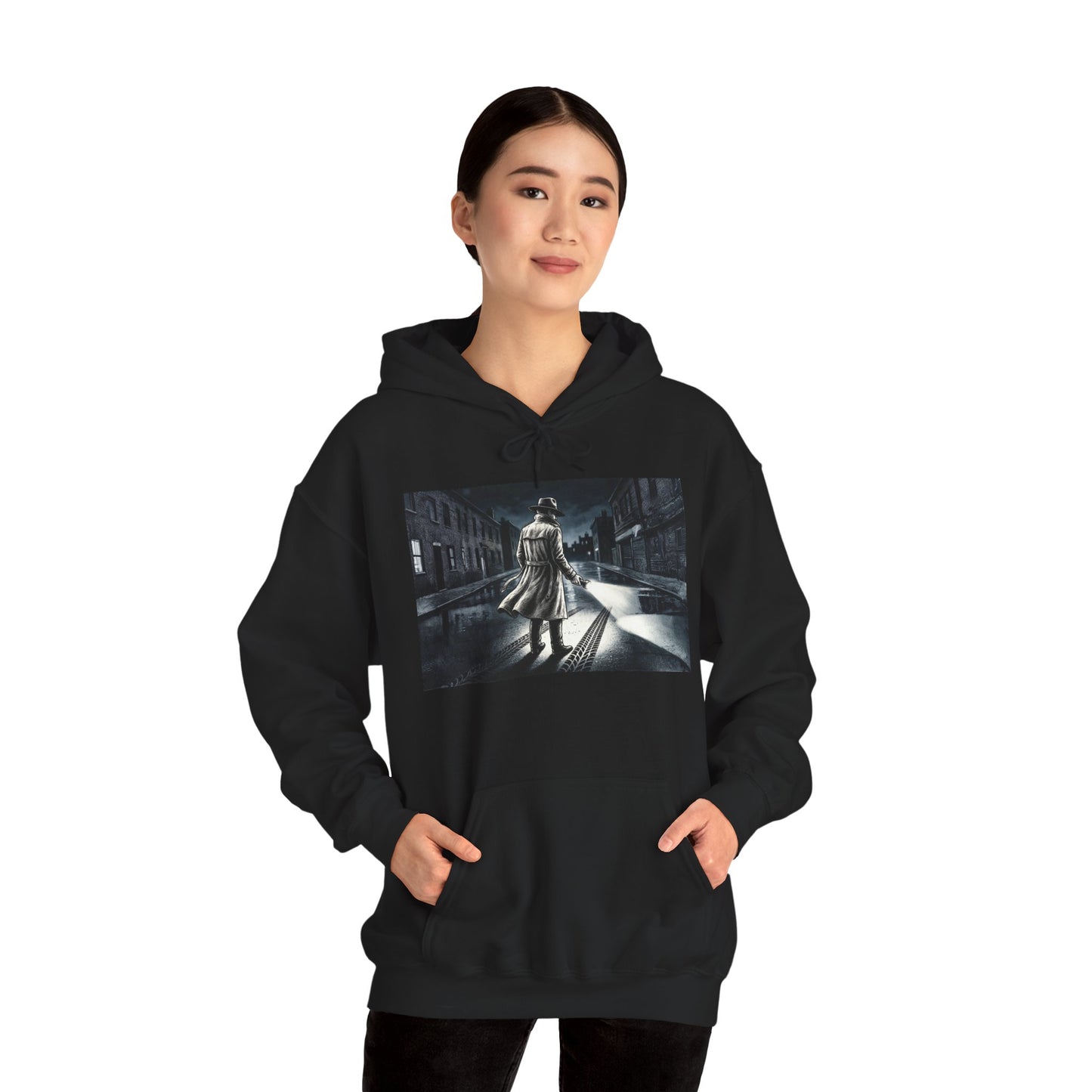 Shadow Streets Noir Detective Hoodie | Vintage Mystery Trench Coat