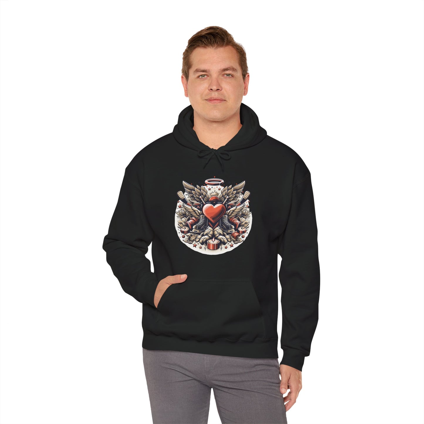 Hockey Heart & Angel Wings Hoodie | Edgy "Love the Game" Sweatshirt | Unique Sports Valentine's Gift