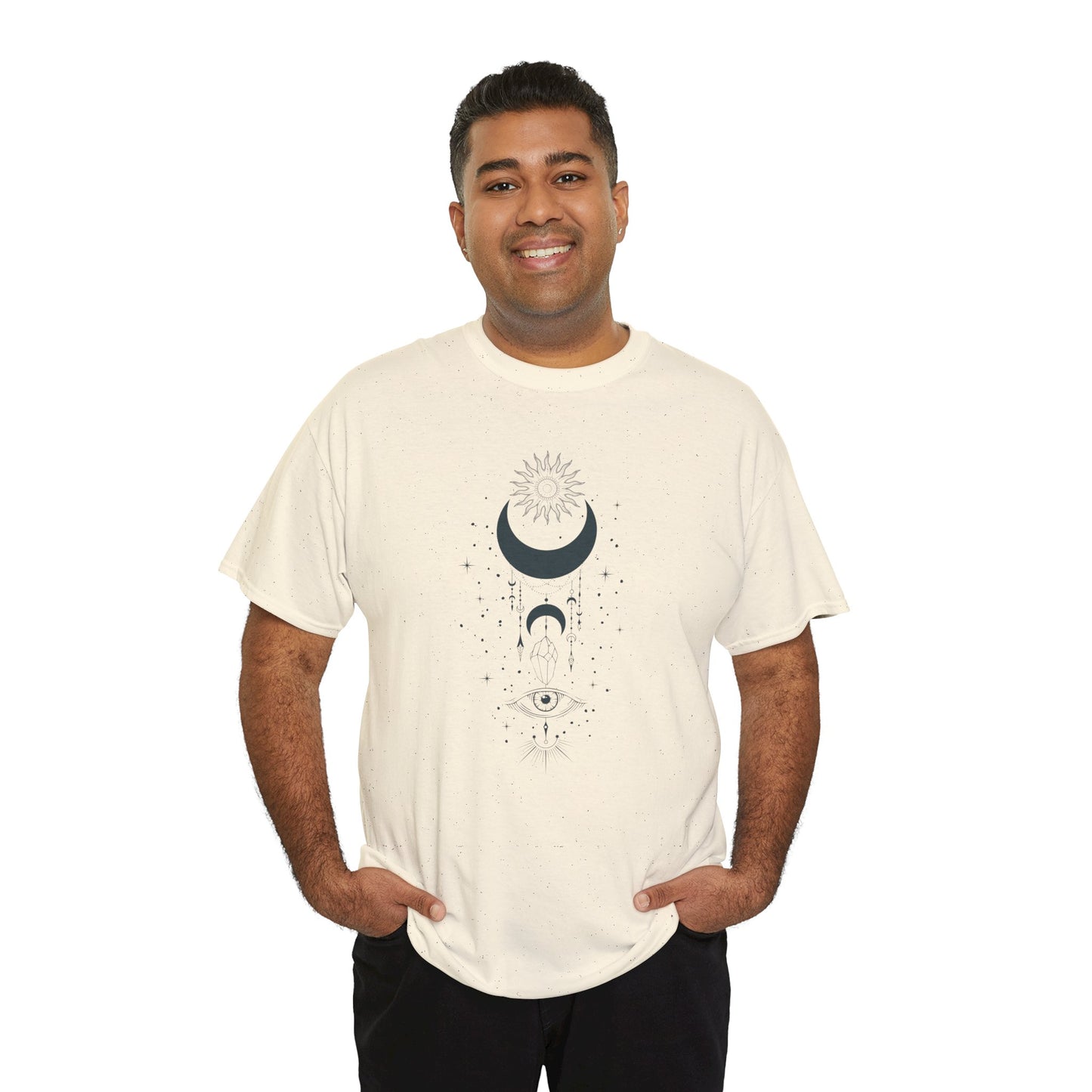 Celestial Moon & Sun Shirt | Boho Mystical Line Art Tee | Spiritual Astrology Gift | Heavy Cotton Unisex Top | Witchy Yoga T-Shirt