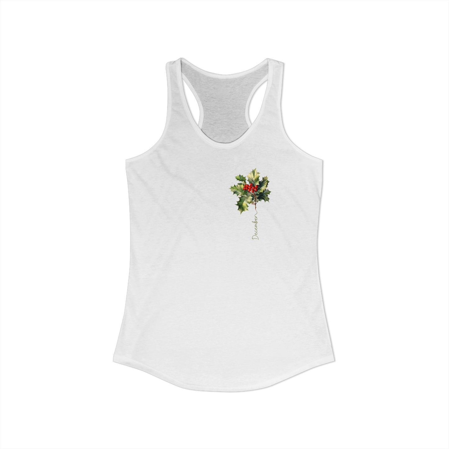 December Birth Flower Racerback – Minimal Holly Leaf Tank for Cozy Winter Babies