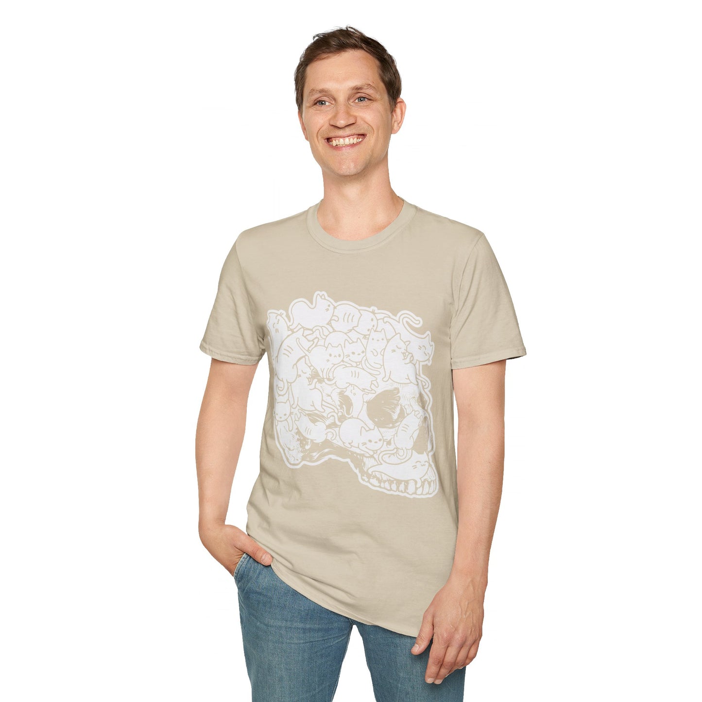 Spooky Feline Fun - Halloween Skull & Cats T-Shirt | Unique October Apparel