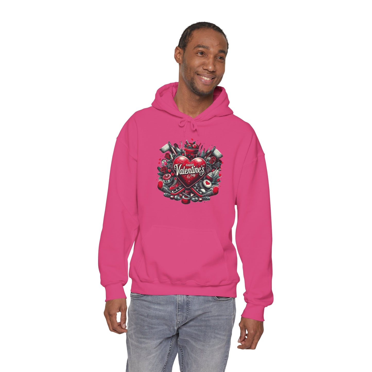 Valentine's Day Heart and Roses Hoodie, Romantic Couple Skatewear, Love ice hockey Themed Sweatshirt