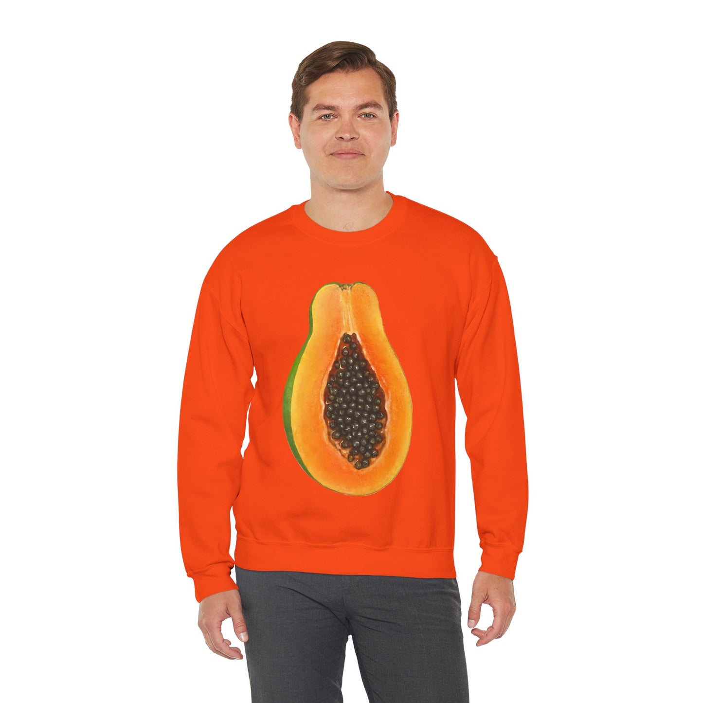 Papaya Slice Crewneck Sweatshirt | Aesthetic Tropical Fruit Pullover | Funny Lazy Halloween Costume & Foodie Gift