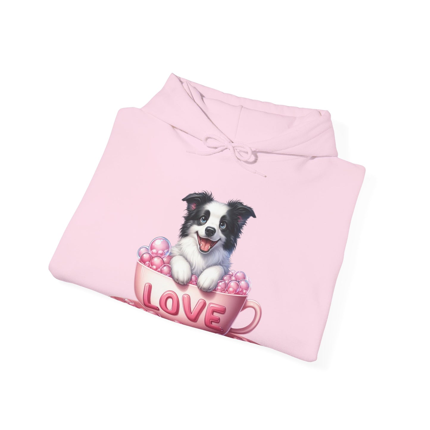 Viral Puppy Love Border Collie Hoodie - Cute Dog in Pink Cup Graphic Unisex Sweatshirt - Adorable Gift for Border Collie Lovers