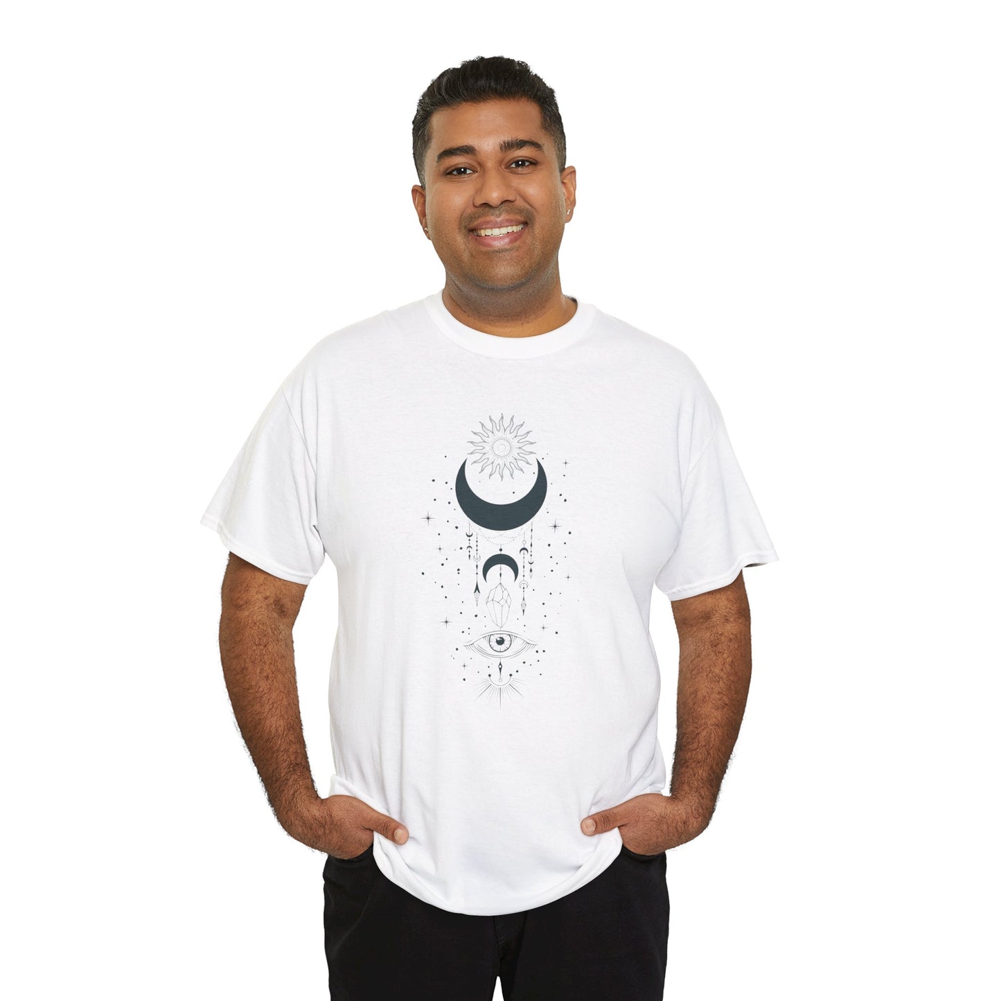 Celestial Moon & Sun Shirt | Boho Mystical Line Art Tee | Spiritual Astrology Gift | Heavy Cotton Unisex Top | Witchy Yoga T-Shirt