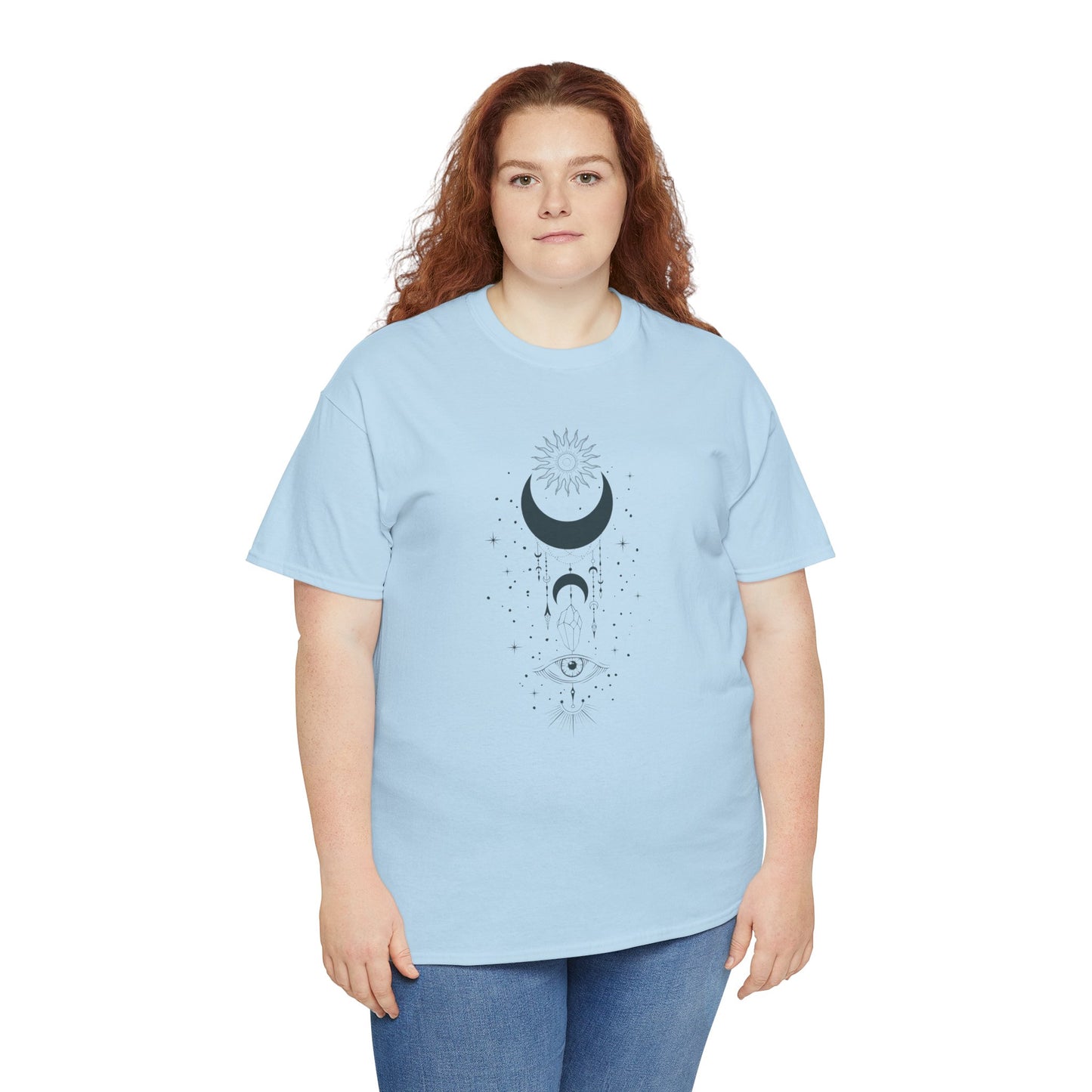 Celestial Moon & Sun Shirt | Boho Mystical Line Art Tee | Spiritual Astrology Gift | Heavy Cotton Unisex Top | Witchy Yoga T-Shirt