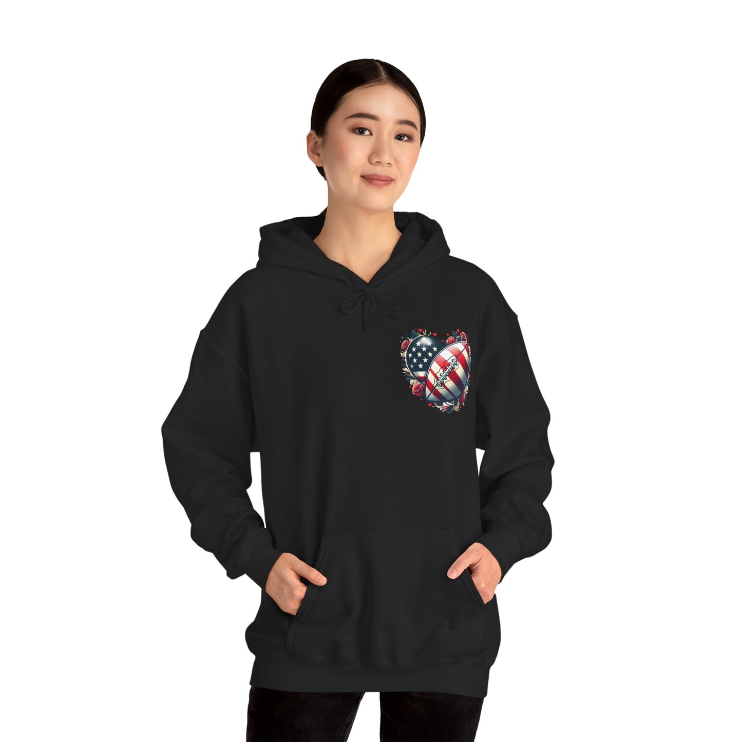 Touchdown Soul: Patriotic American Flag Football Heart Hoodie