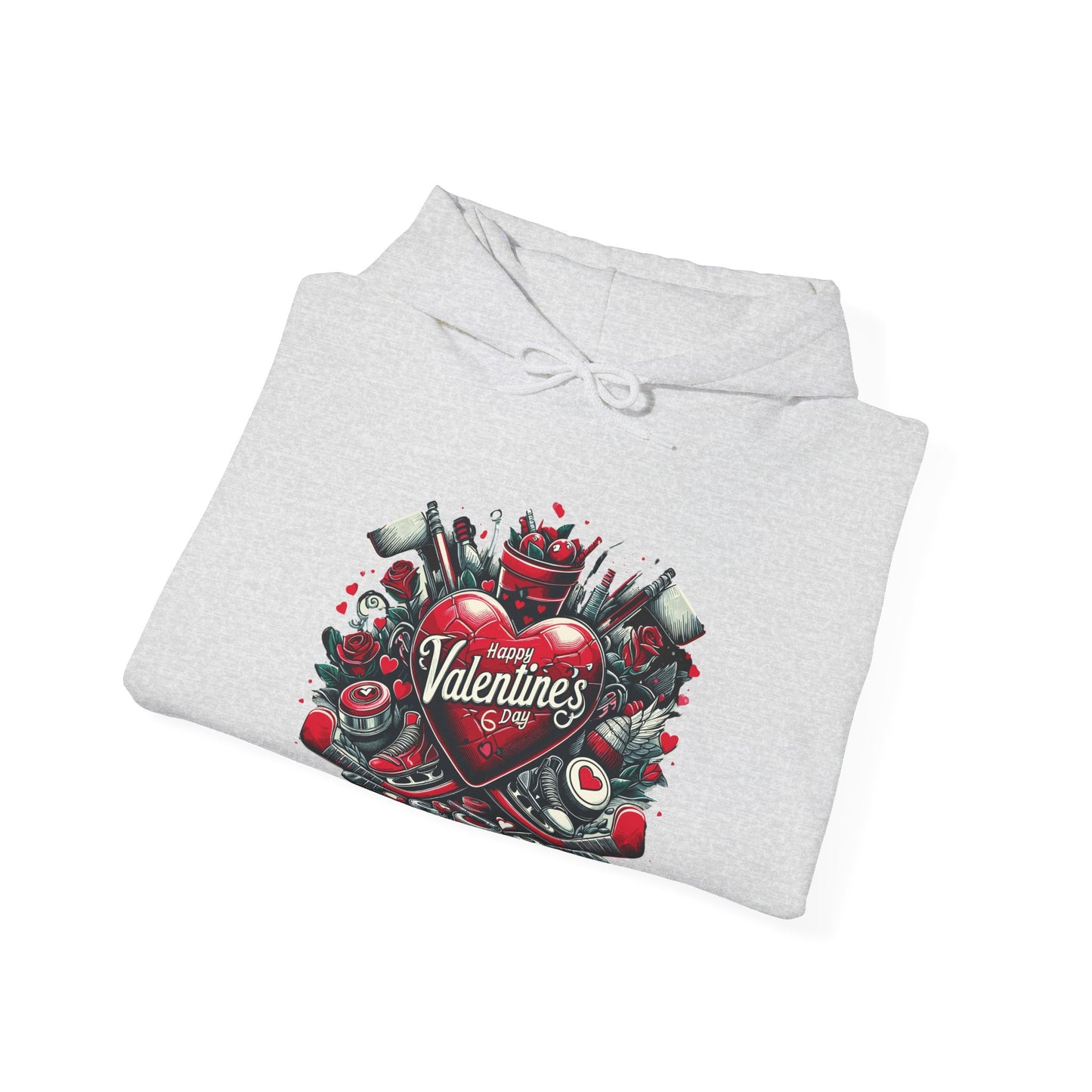Valentine's Day Heart and Roses Hoodie, Romantic Couple Skatewear, Love ice hockey Themed Sweatshirt