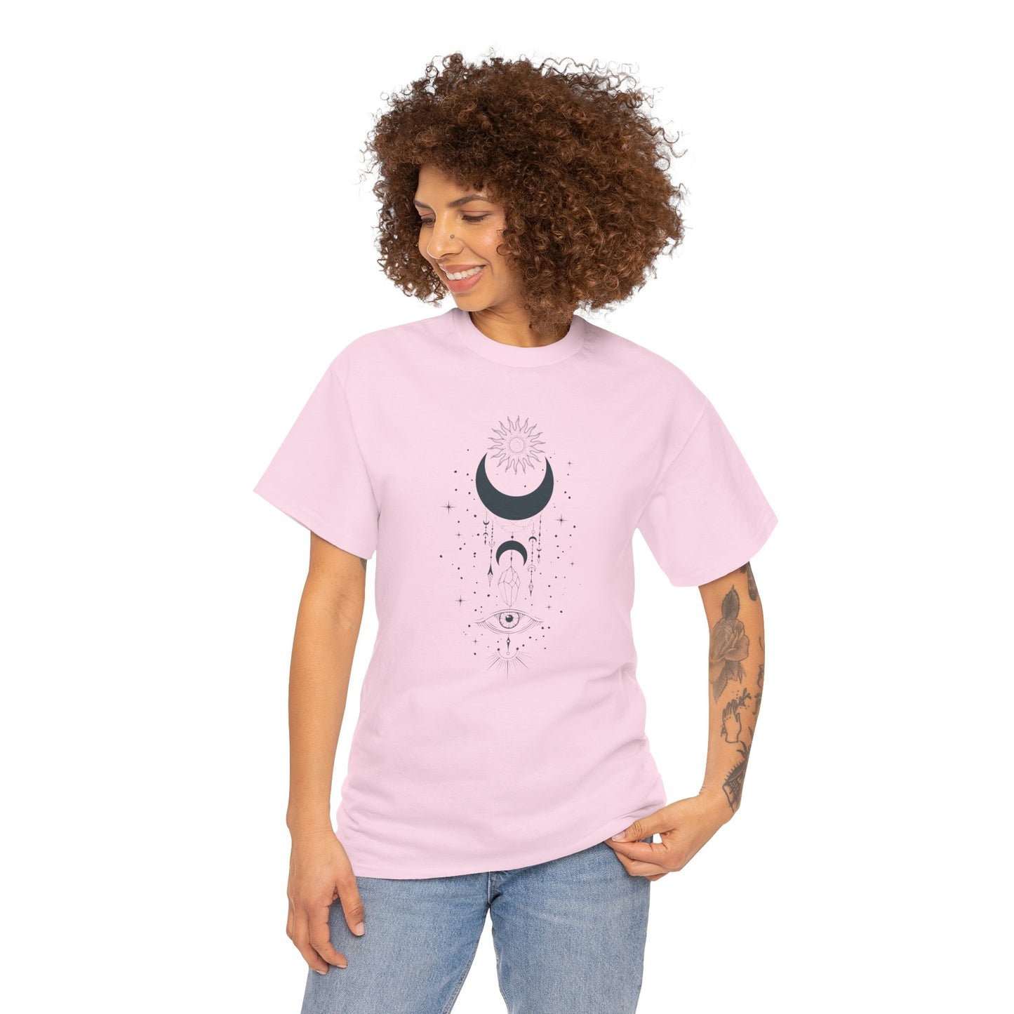 Celestial Moon & Sun Shirt | Boho Mystical Line Art Tee | Spiritual Astrology Gift | Heavy Cotton Unisex Top | Witchy Yoga T-Shirt
