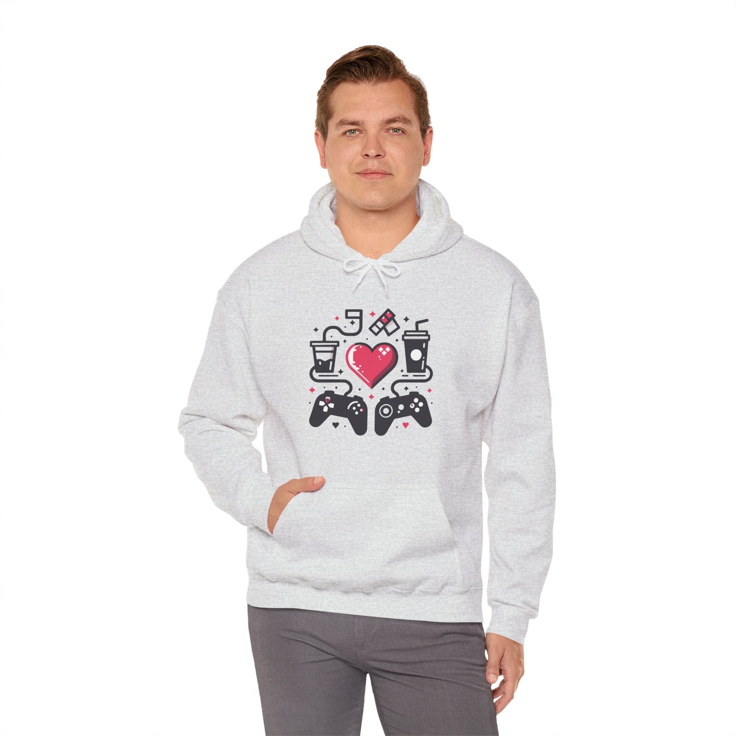 Viral Gamer Heart Life Hoodie - Retro Controllers Soda & Snacks Graphic Unisex Sweatshirt - Ultimate Gaming Gift