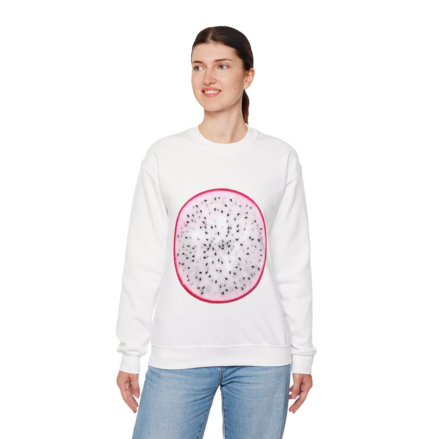 Dragon Fruit Slice Crewneck Sweatshirt | Aesthetic "Pitaya" Pullover | Funny Lazy Halloween Costume & Foodie Gif