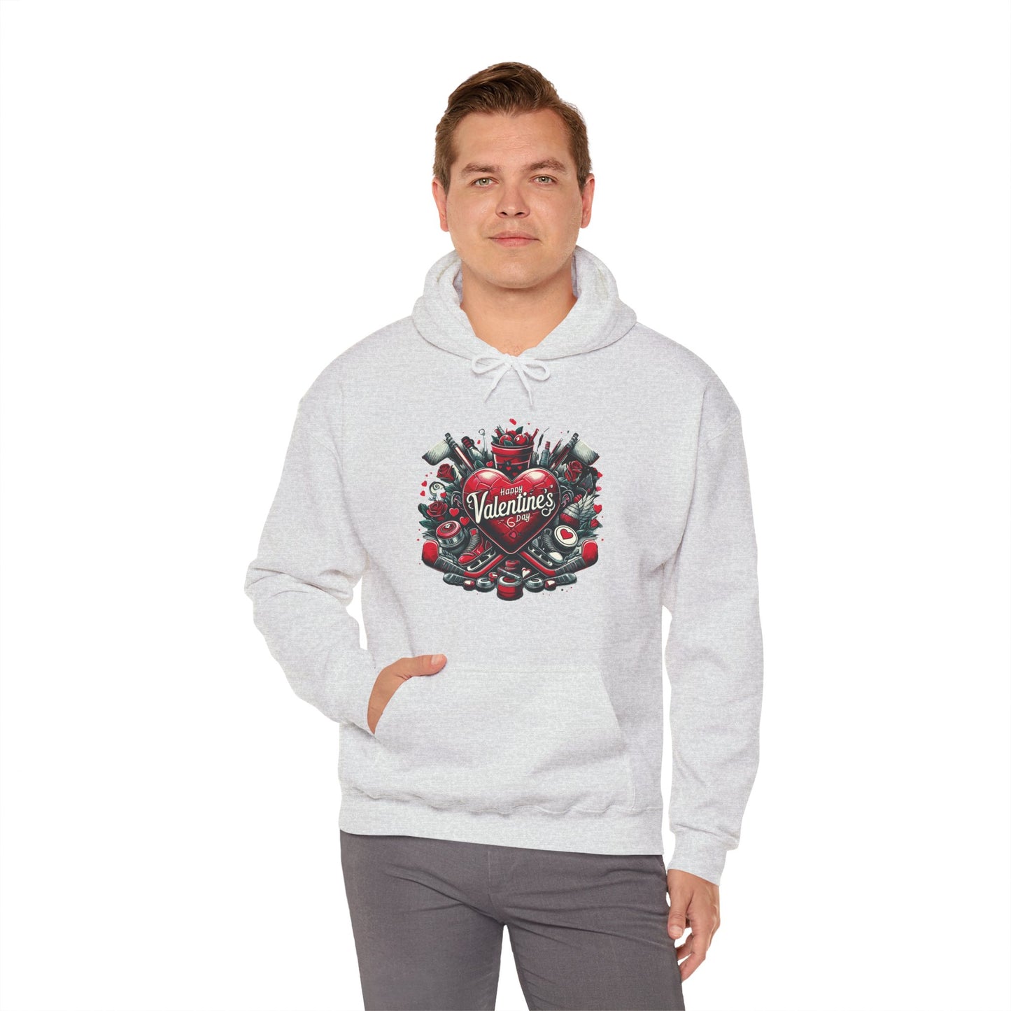 Valentine's Day Heart and Roses Hoodie, Romantic Couple Skatewear, Love ice hockey Themed Sweatshirt