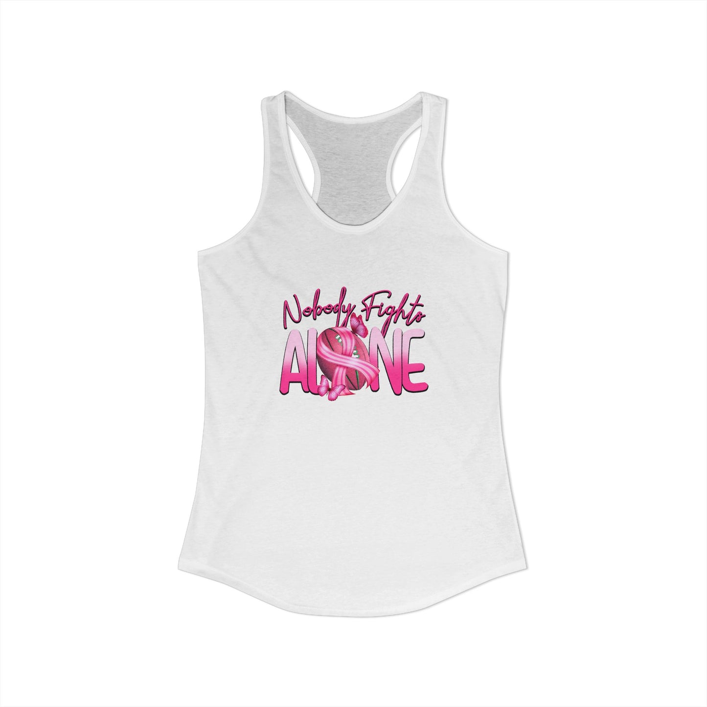 Nobody Fights Alone – Women’s Breast Cancer Football Ribbon Racerback Tank