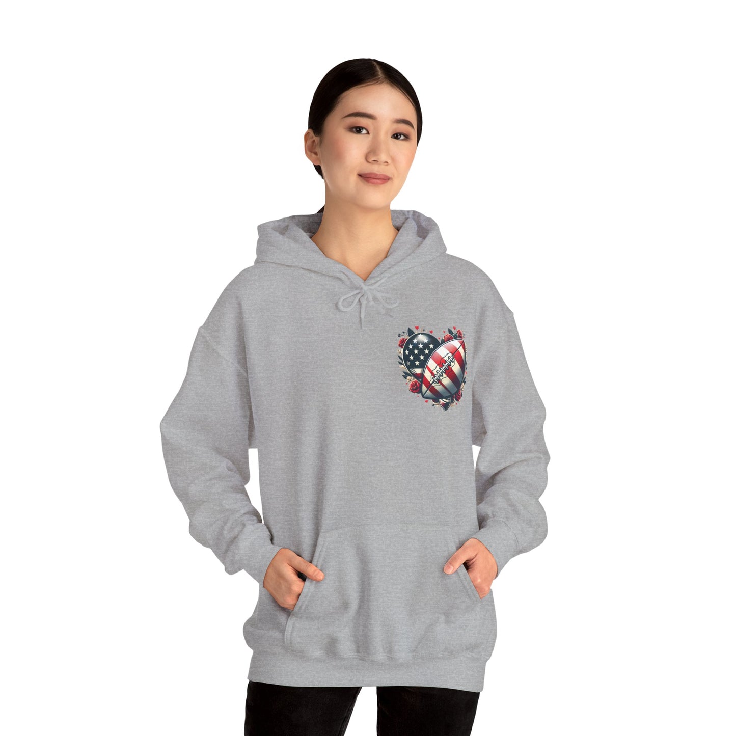 Touchdown Soul: Patriotic American Flag Football Heart Hoodie