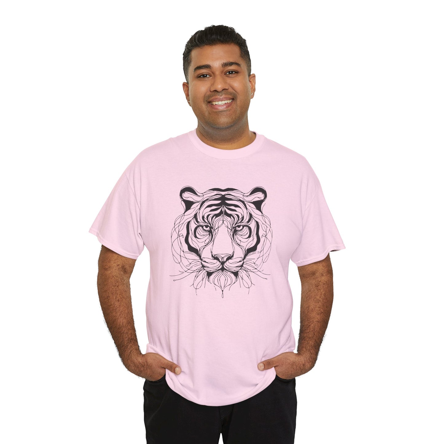 Tiger Line Art Shirt | Wild Animal Sketch Tee | Minimalist Big Cat Face Top | Heavy Cotton 100% Cotton Gift | Unisex Graphic T-Shirt