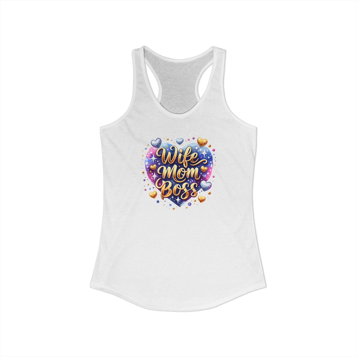 Wife Mom Boss Racerback Tank – Galaxy Heart Graphic for the CEO of the Household