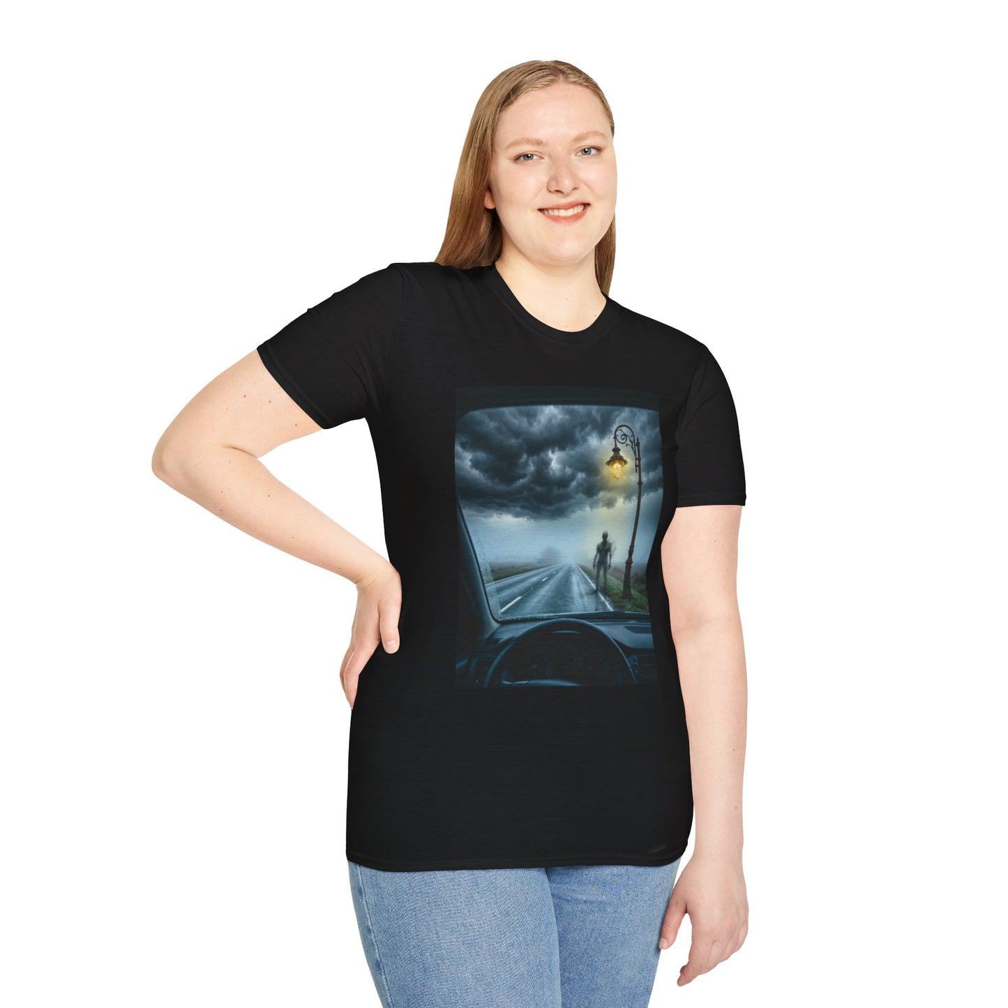 Roadside Encounter T-Shirt | Eerie Alien Highway Art