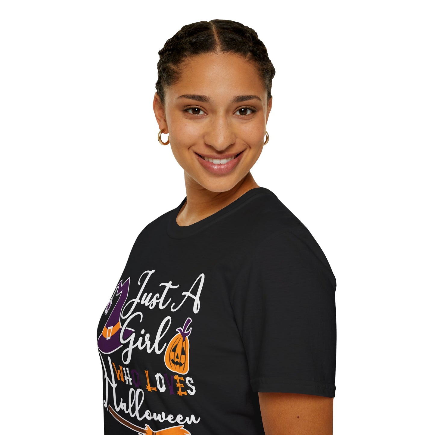 Just A Girl Who Loves Halloween - Witch & Pumpkin Unisex Softstyle T-Shirt