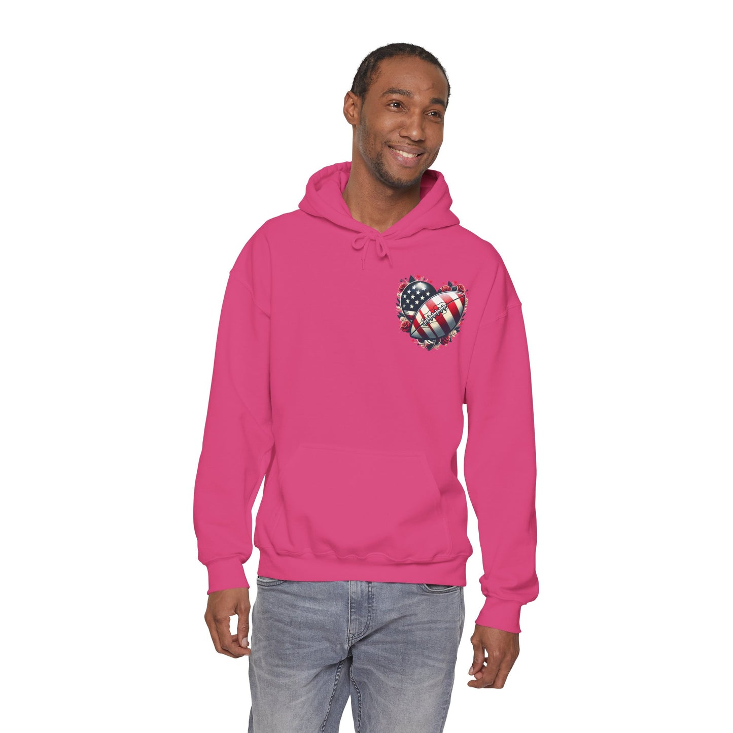 Touchdown Soul: Patriotic American Flag Football Heart Hoodie