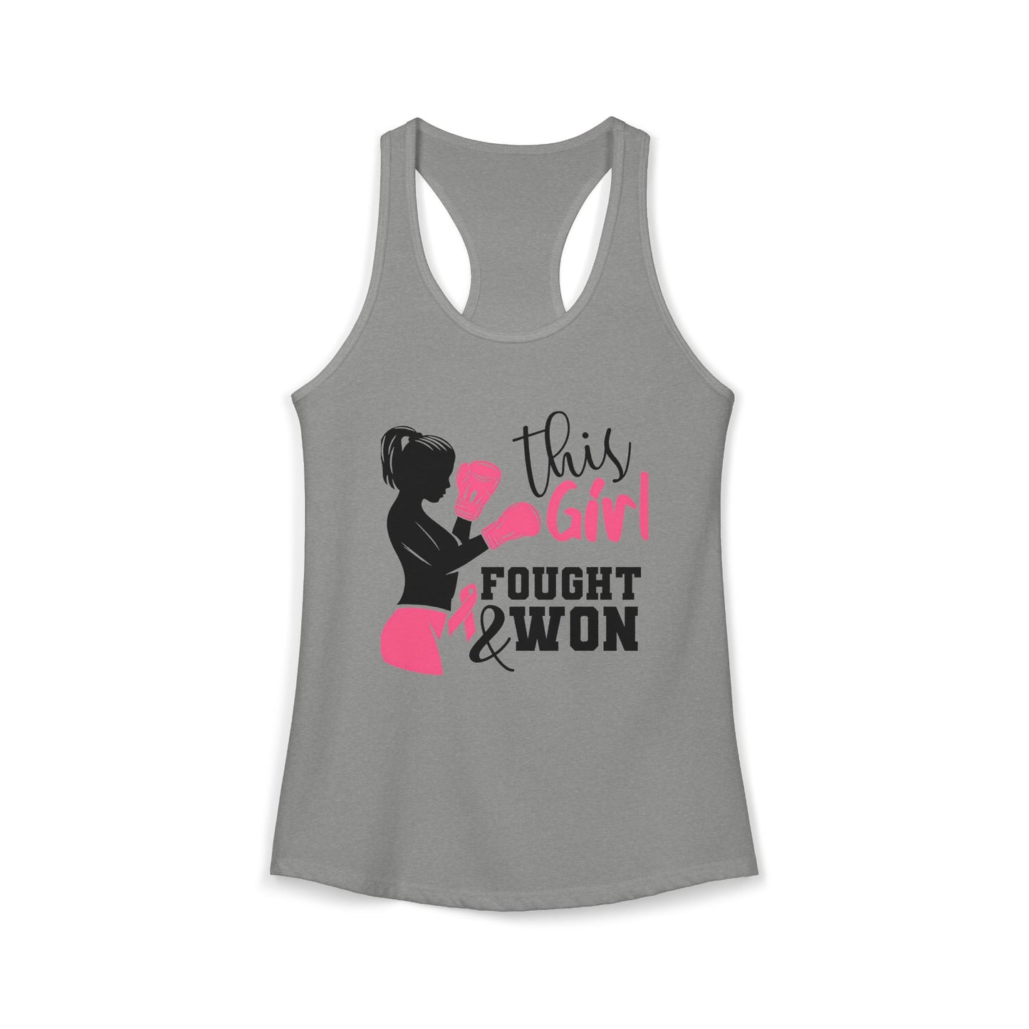 This Girl Fought & Won Tank Top | Breast Cancer Survivor Shirt | Pink Boxing Gloves Racerback | Chemo Recovery Gift | Victory Outfit