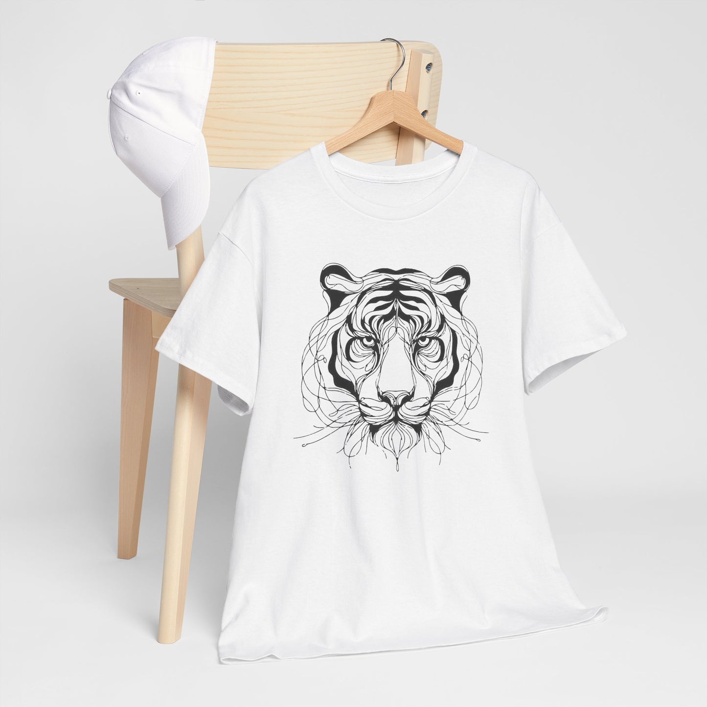 Tiger Line Art Shirt | Wild Animal Sketch Tee | Minimalist Big Cat Face Top | Heavy Cotton 100% Cotton Gift | Unisex Graphic T-Shirt