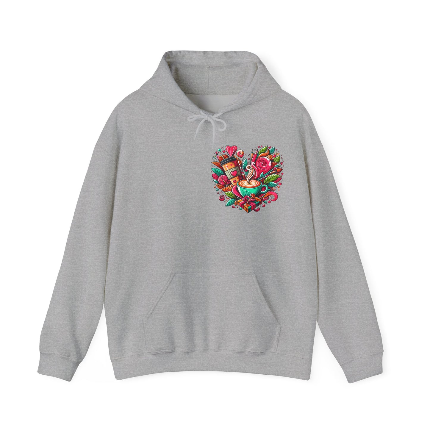 Urban Brew: Vibrant Graffiti Coffee Love Heart Hoodie