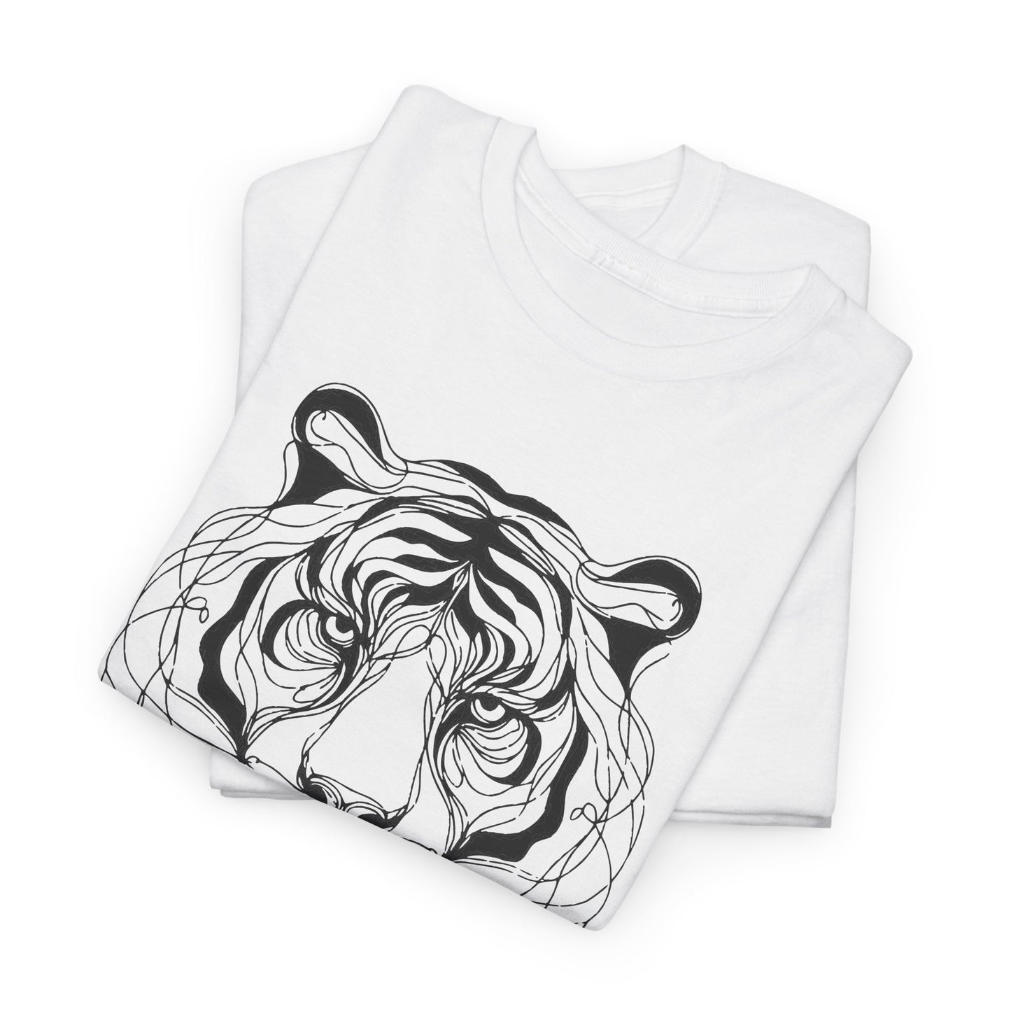 Tiger Line Art Shirt | Wild Animal Sketch Tee | Minimalist Big Cat Face Top | Heavy Cotton 100% Cotton Gift | Unisex Graphic T-Shirt