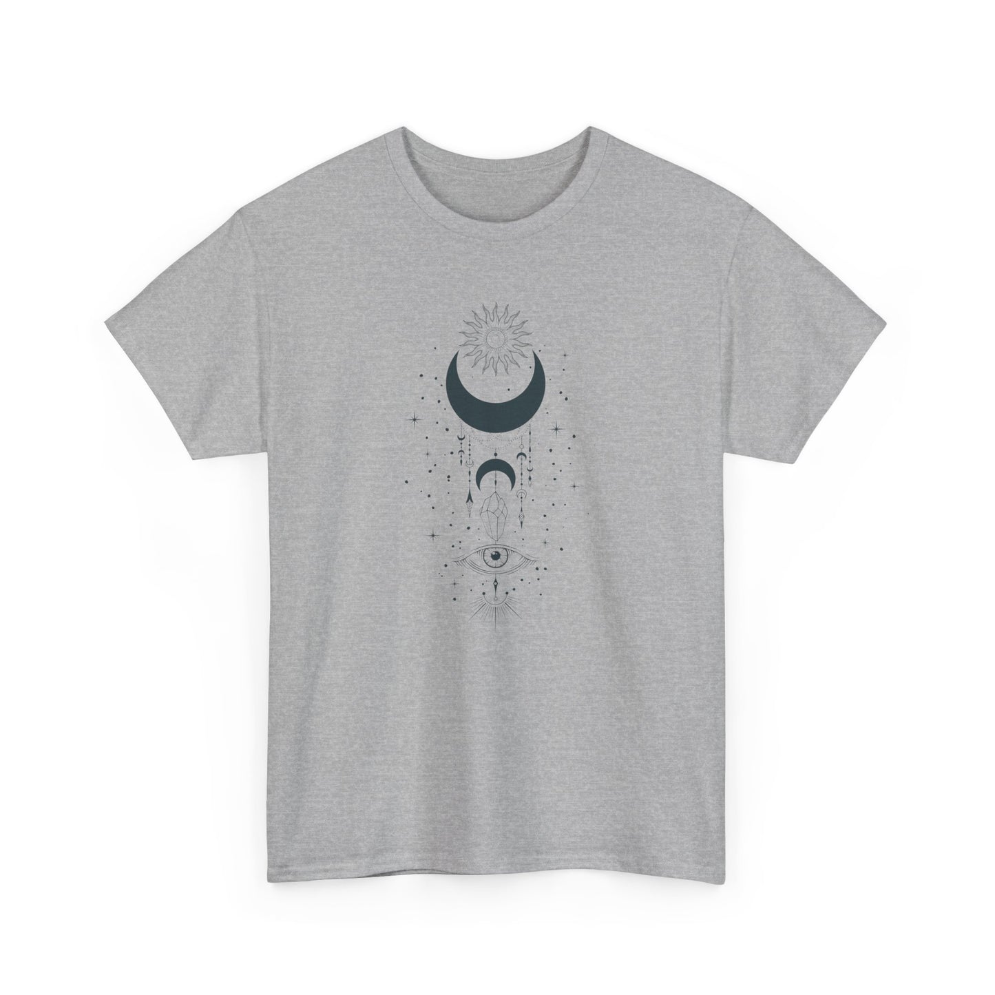 Celestial Moon & Sun Shirt | Boho Mystical Line Art Tee | Spiritual Astrology Gift | Heavy Cotton Unisex Top | Witchy Yoga T-Shirt