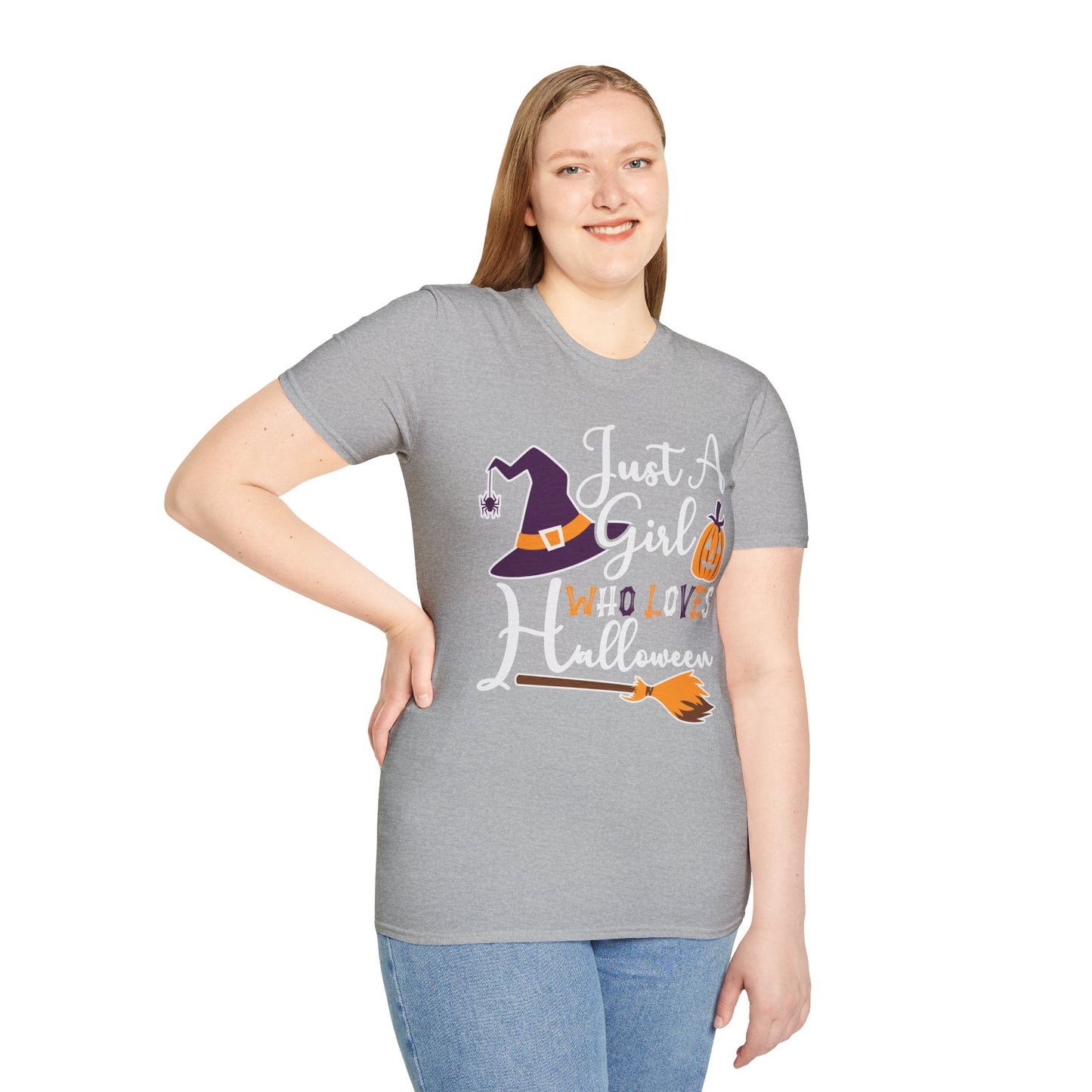 Just A Girl Who Loves Halloween - Witch & Pumpkin Unisex Softstyle T-Shirt