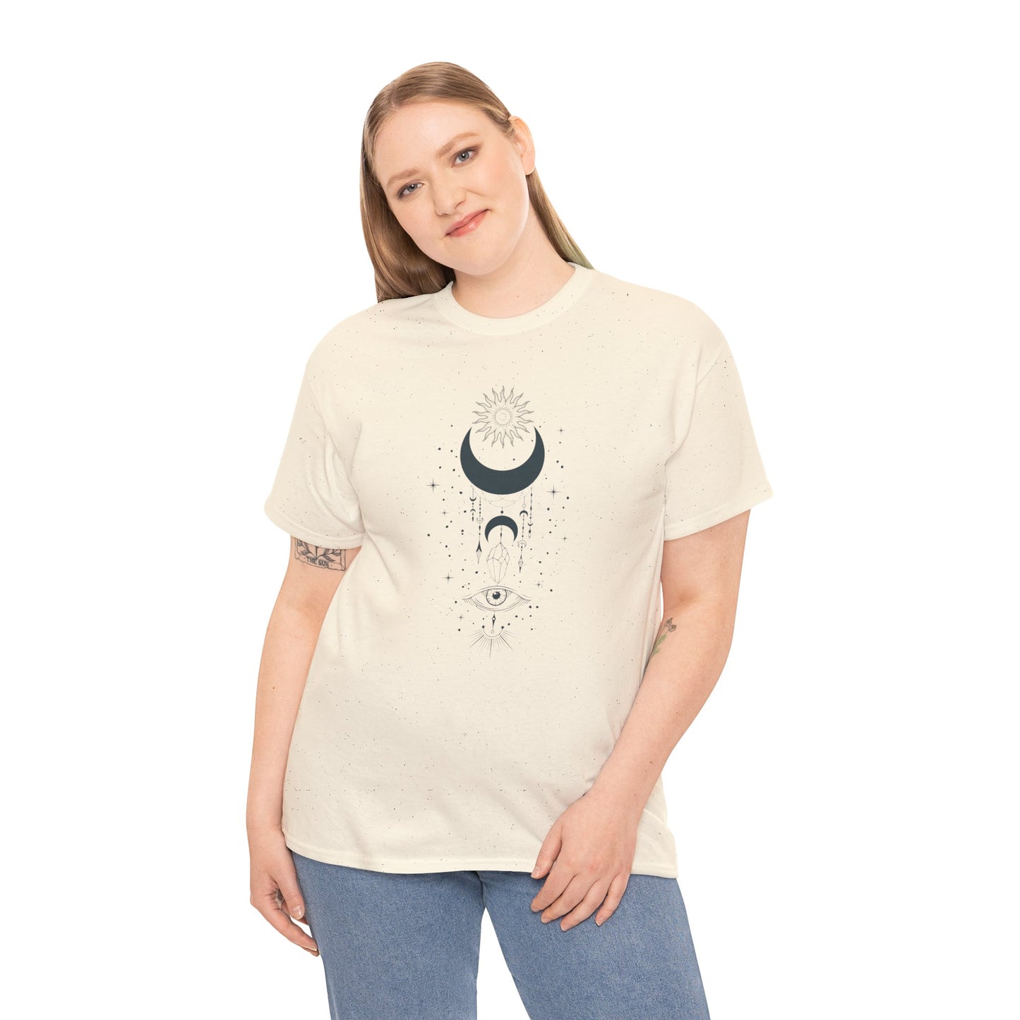 Celestial Moon & Sun Shirt | Boho Mystical Line Art Tee | Spiritual Astrology Gift | Heavy Cotton Unisex Top | Witchy Yoga T-Shirt