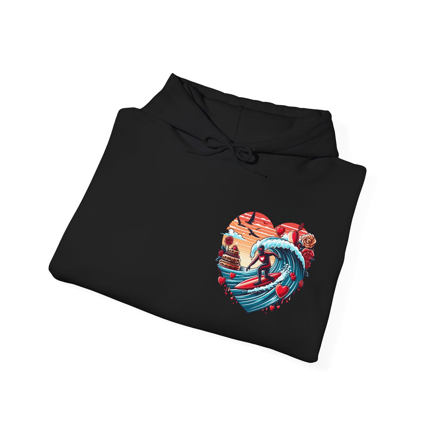 Surfing Love Heart Hoodie Surfer Wave Unisex Sweatshirt - Viral Romantic Beach Gift