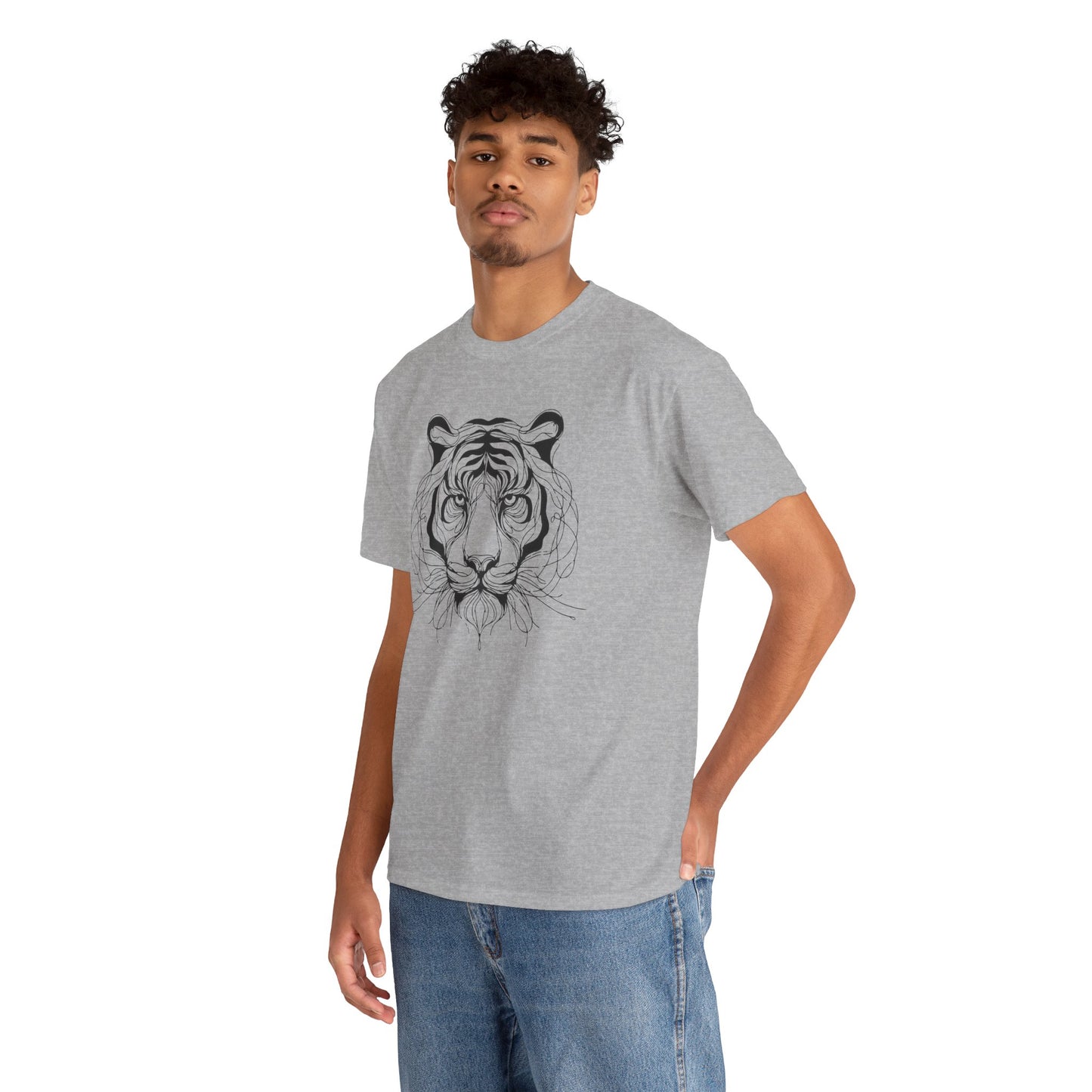 Tiger Line Art Shirt | Wild Animal Sketch Tee | Minimalist Big Cat Face Top | Heavy Cotton 100% Cotton Gift | Unisex Graphic T-Shirt