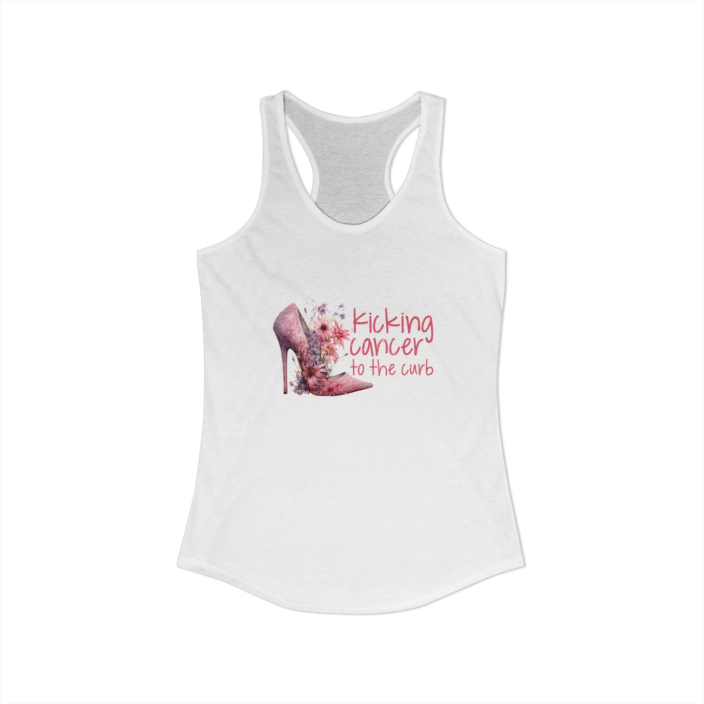 Kicking Cancer to the Curb – Glam Pink Heel Breast Cancer Awareness Racerback Tank