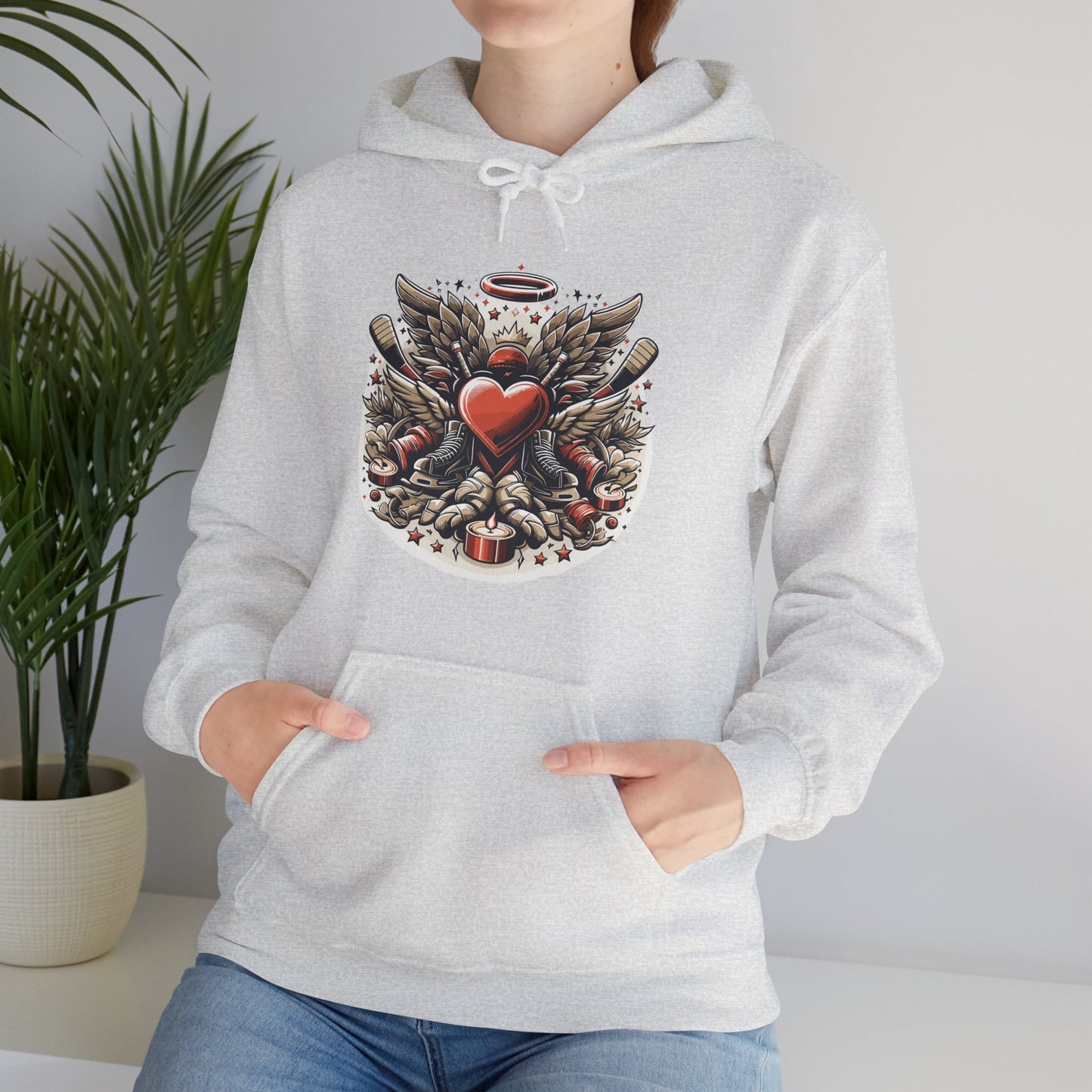 Hockey Heart & Angel Wings Hoodie | Edgy "Love the Game" Sweatshirt | Unique Sports Valentine's Gift