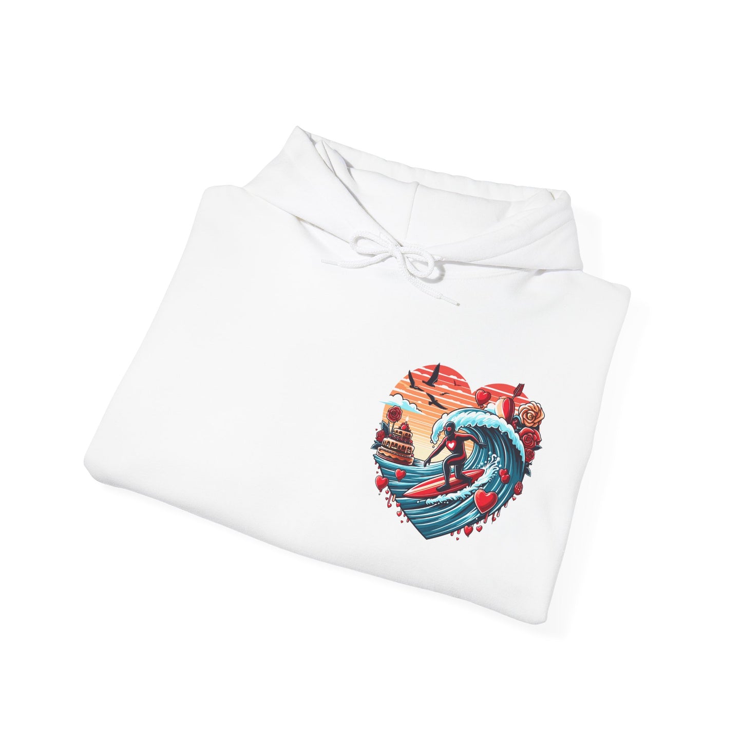 Surfing Love Heart Hoodie Surfer Wave Unisex Sweatshirt - Viral Romantic Beach Gift