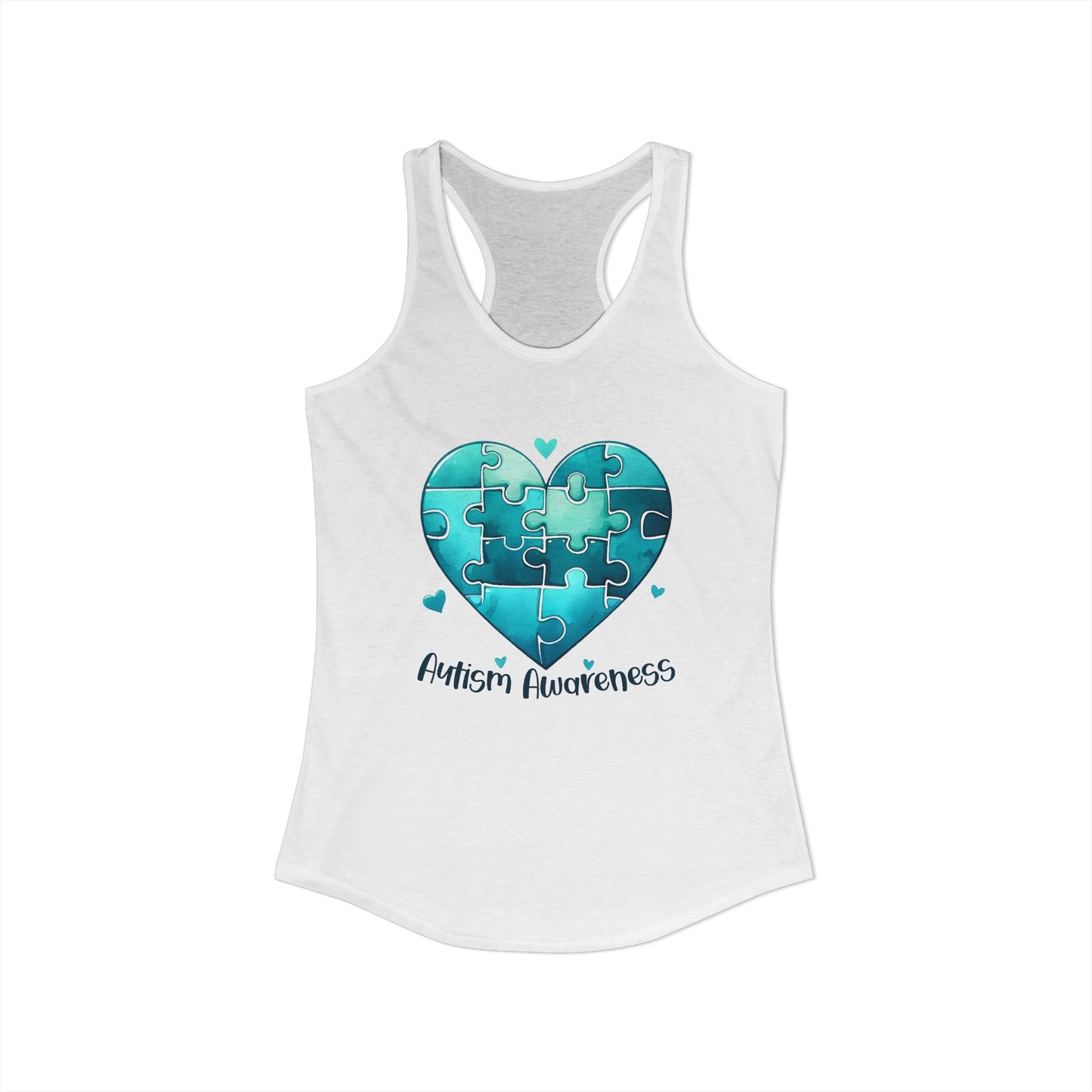 Women’s Autism Awareness Racerback Tank Top – Teal Heart Puzzle Design