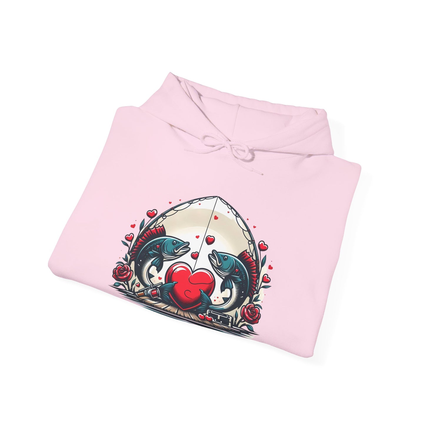 Unique Fish Love Heart Hoodie Unisex Fishing Themed Sweatshirt Graphic Hoodie With Rose Detail Romantic Angler Gift