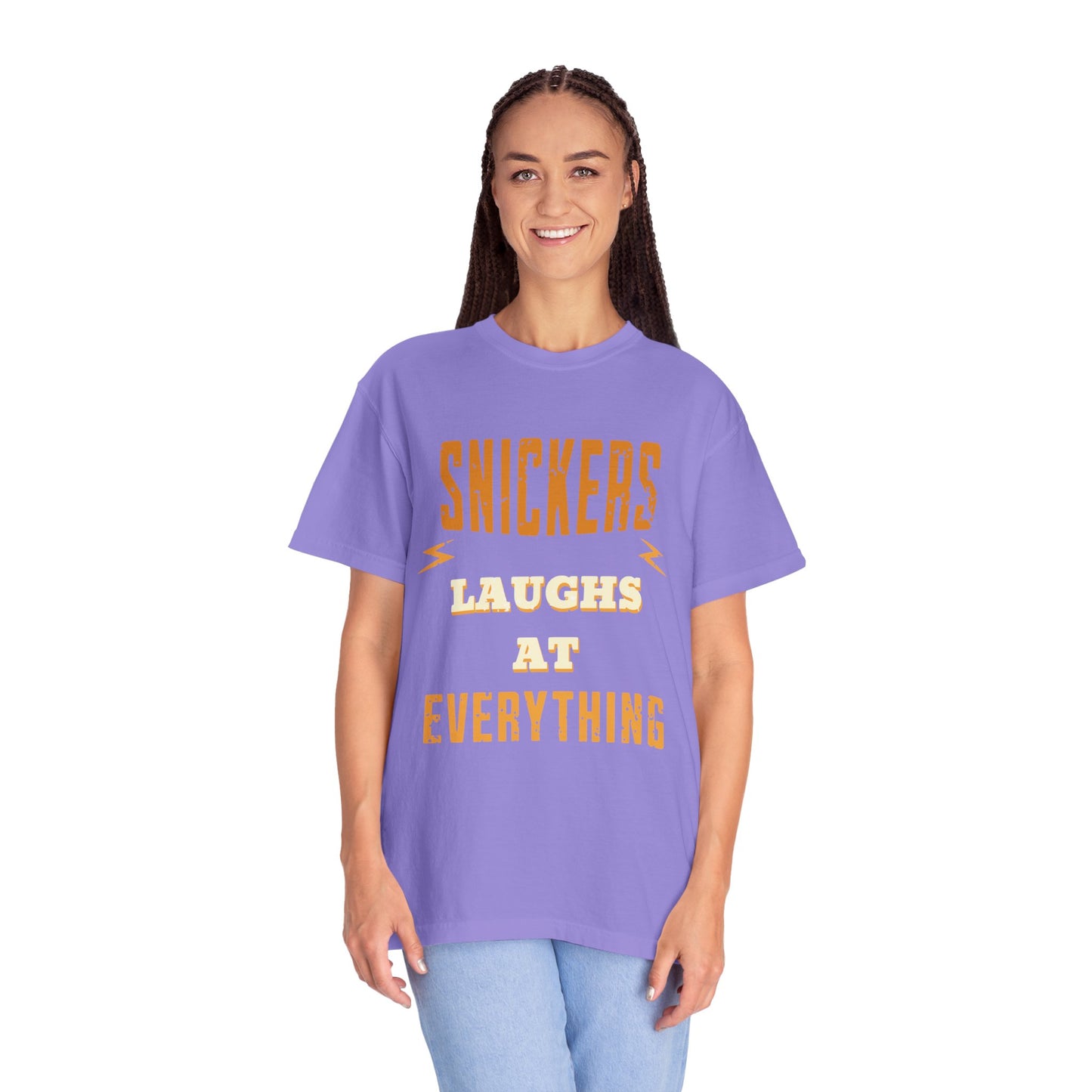Cheerful 'Laughs at Everything' T-Shirt - coworker/friend Inspired Humorous Fun Shirt