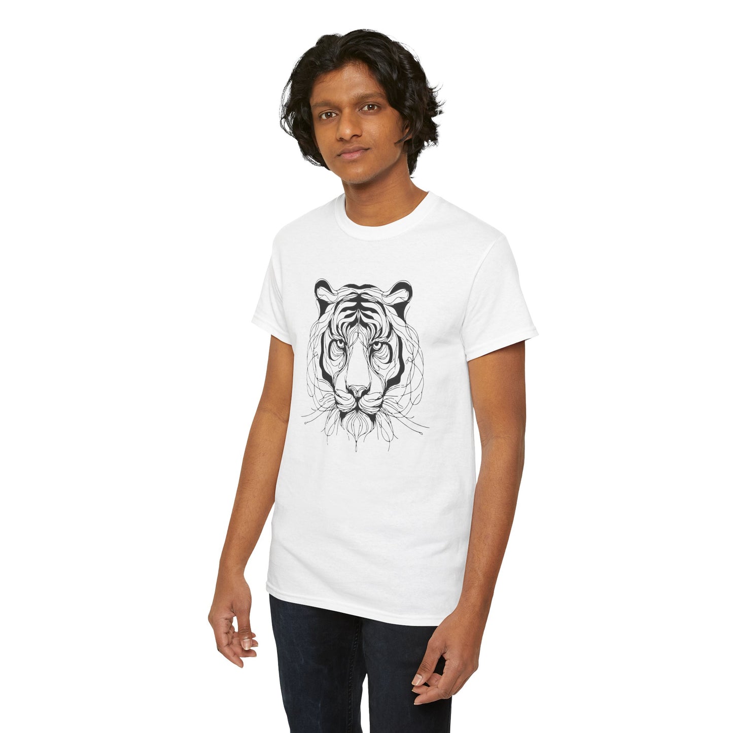 Tiger Line Art Shirt | Wild Animal Sketch Tee | Minimalist Big Cat Face Top | Heavy Cotton 100% Cotton Gift | Unisex Graphic T-Shirt