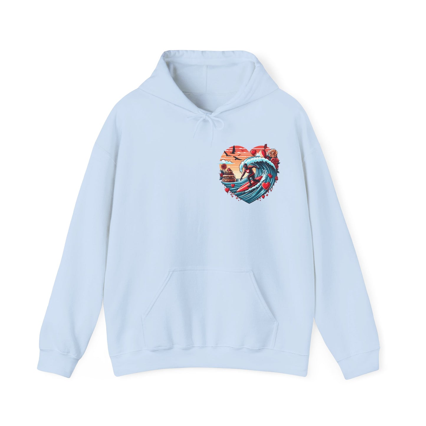 Surfing Love Heart Hoodie Surfer Wave Unisex Sweatshirt - Viral Romantic Beach Gift