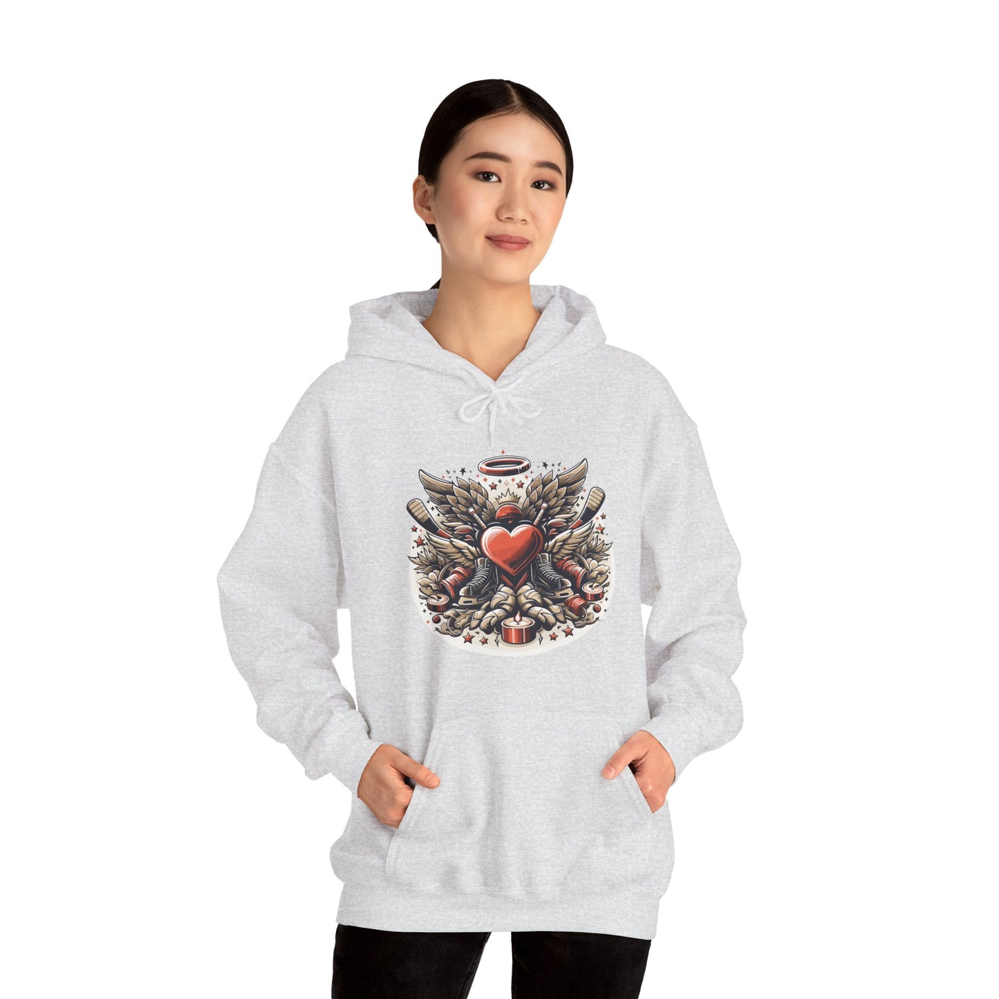 Hockey Heart & Angel Wings Hoodie | Edgy "Love the Game" Sweatshirt | Unique Sports Valentine's Gift