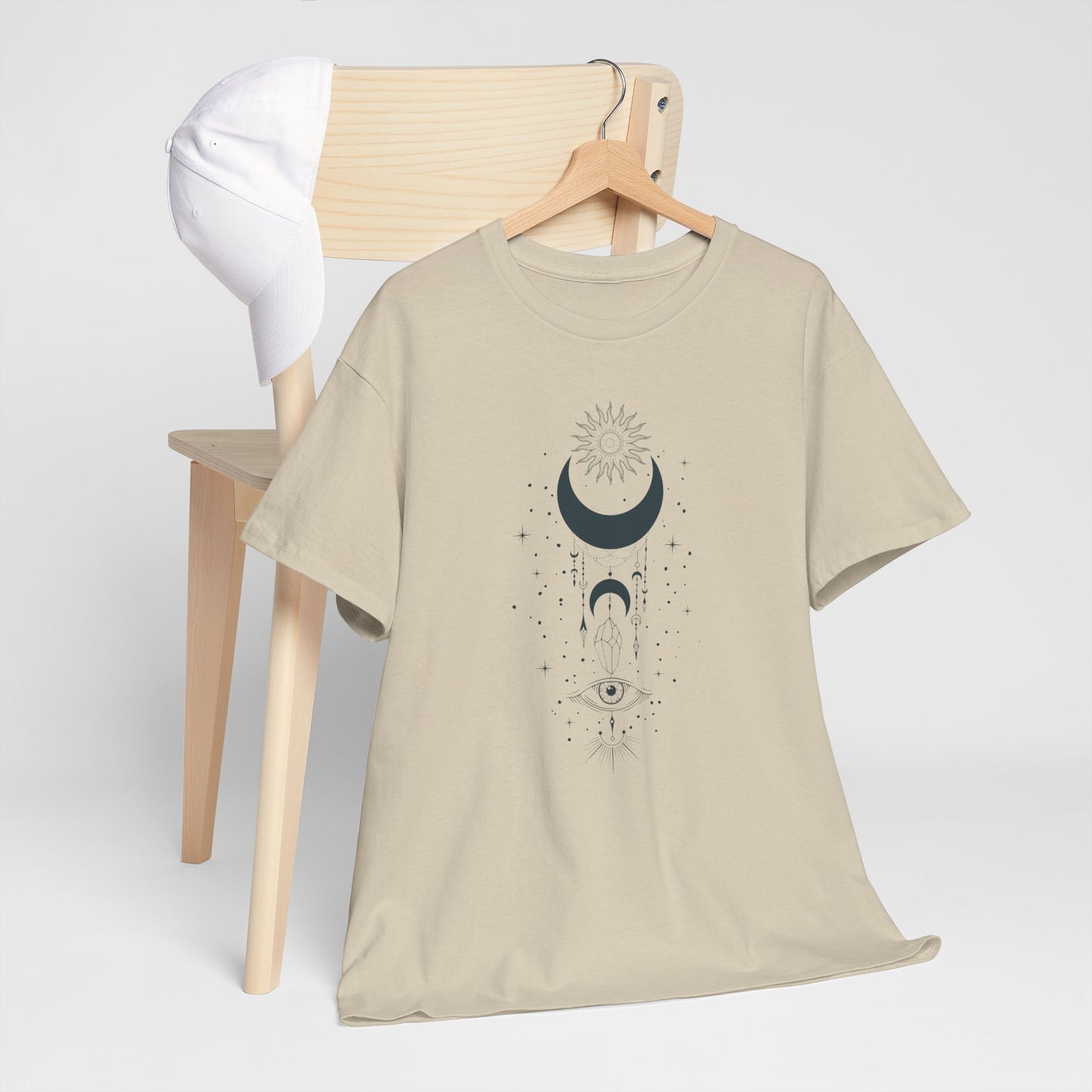Celestial Moon & Sun Shirt | Boho Mystical Line Art Tee | Spiritual Astrology Gift | Heavy Cotton Unisex Top | Witchy Yoga T-Shirt