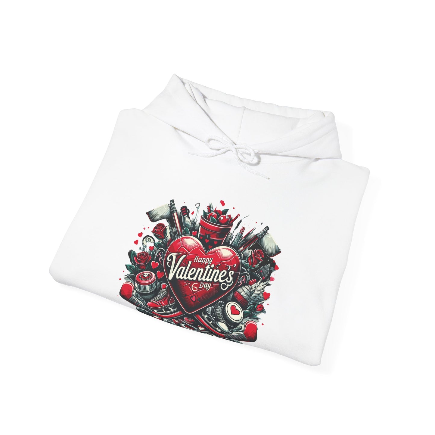 Valentine's Day Heart and Roses Hoodie, Romantic Couple Skatewear, Love ice hockey Themed Sweatshirt