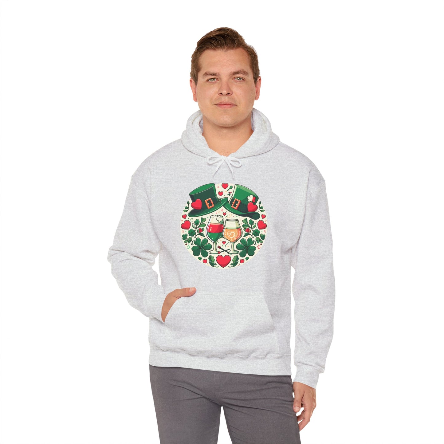 St. Patrick's Day Hoodie, Irish Celebration Beer Clover Heart Unisex Pullover