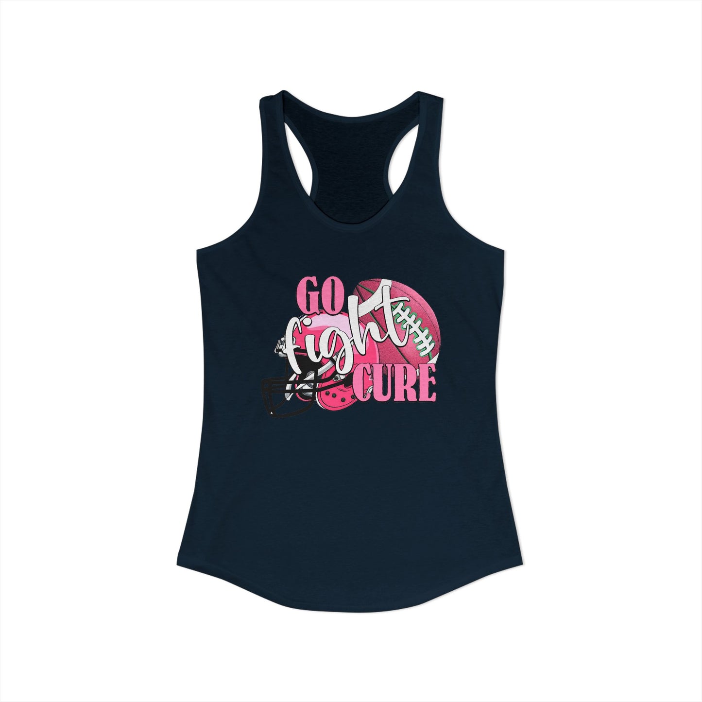 Go Fight Cure – Pink Ribbon Football Racerback Tank for Game‑Day Breast Cancer Awareness