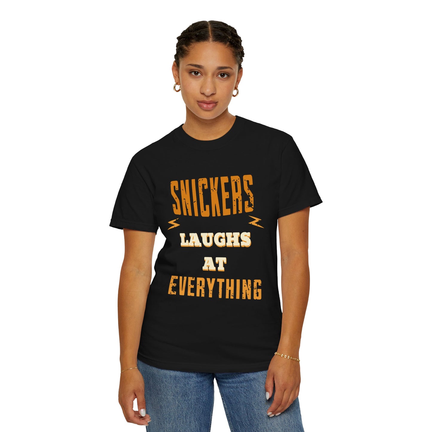 Cheerful 'Laughs at Everything' T-Shirt - coworker/friend Inspired Humorous Fun Shirt