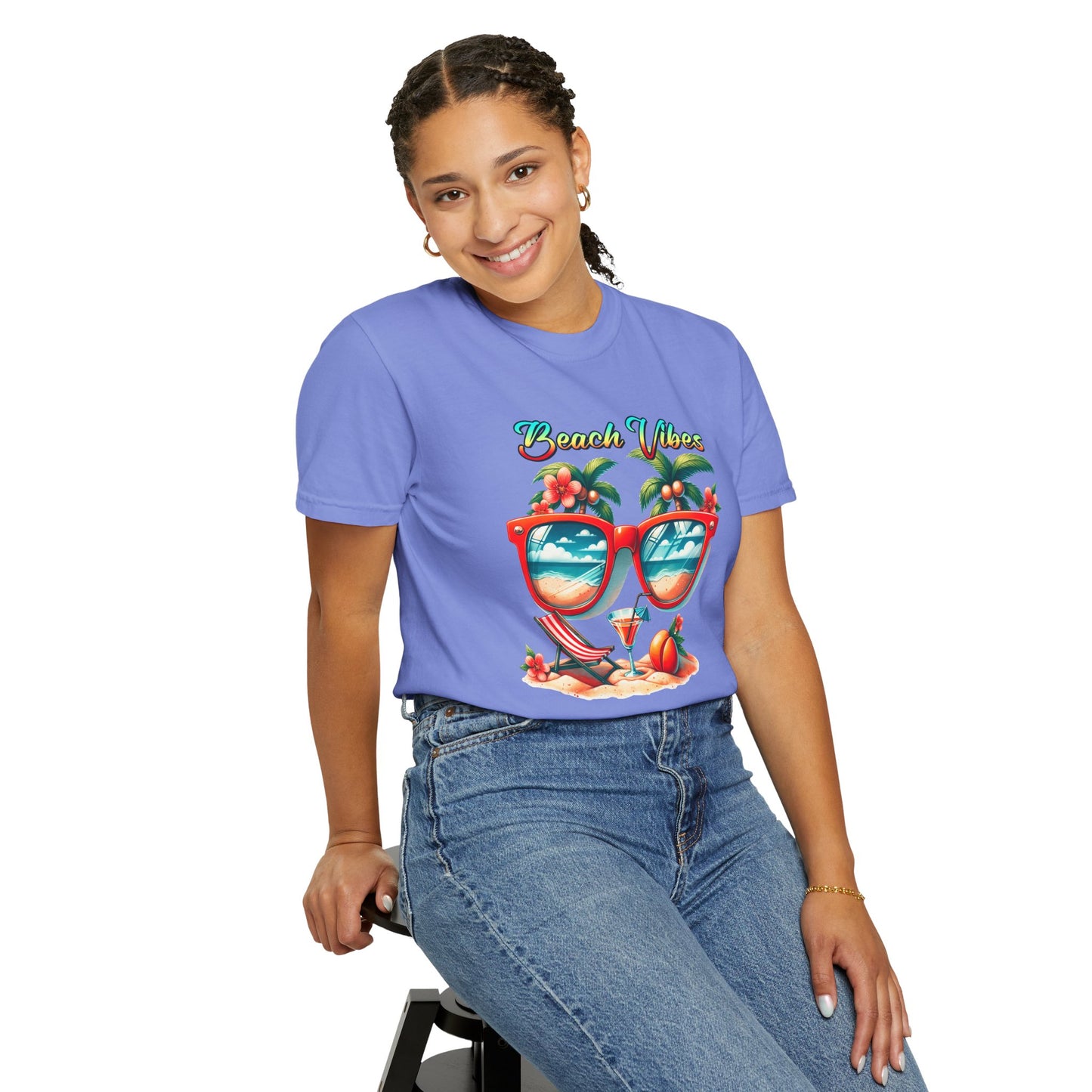 Beach Vibes Graphic Tee – Retro Sunglasses, Palm Trees & Sunset Summer Shirt