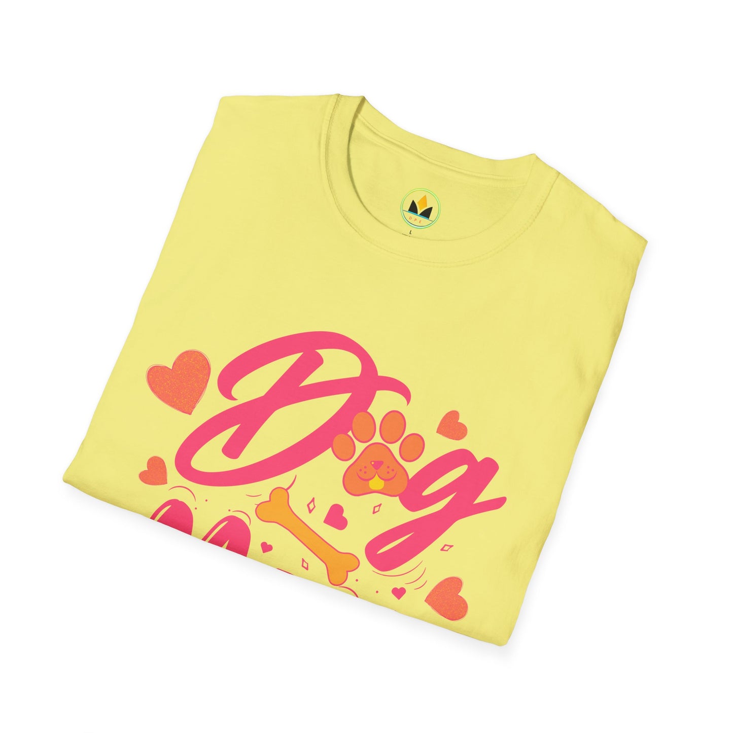 Cute Dog Mom T‑Shirt – Pink Hearts, Paw Print & Bone Graphic for Proud Pup Mamas