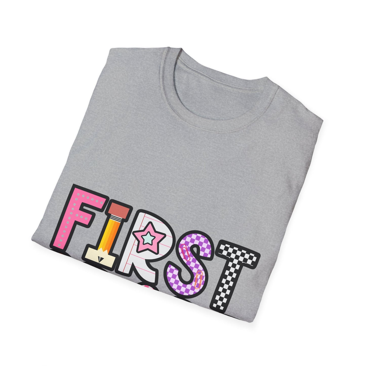 First Grade Shirt | Retro Groovy Teacher Team Tee | Colorful 1st Grade Back to School Outfit | Star Lightning Checkered Gift